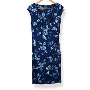 Lauren Ralph Lauren Dress Womens Size 8 Blue Floral Ruched Sheath‎ Garden Party